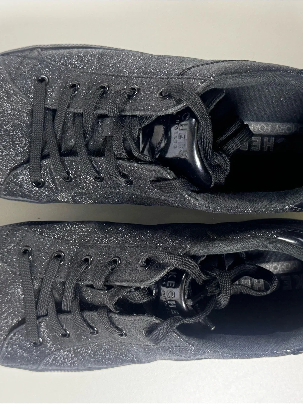Skechers Black Glitter Platform Lace-Up Sneakers